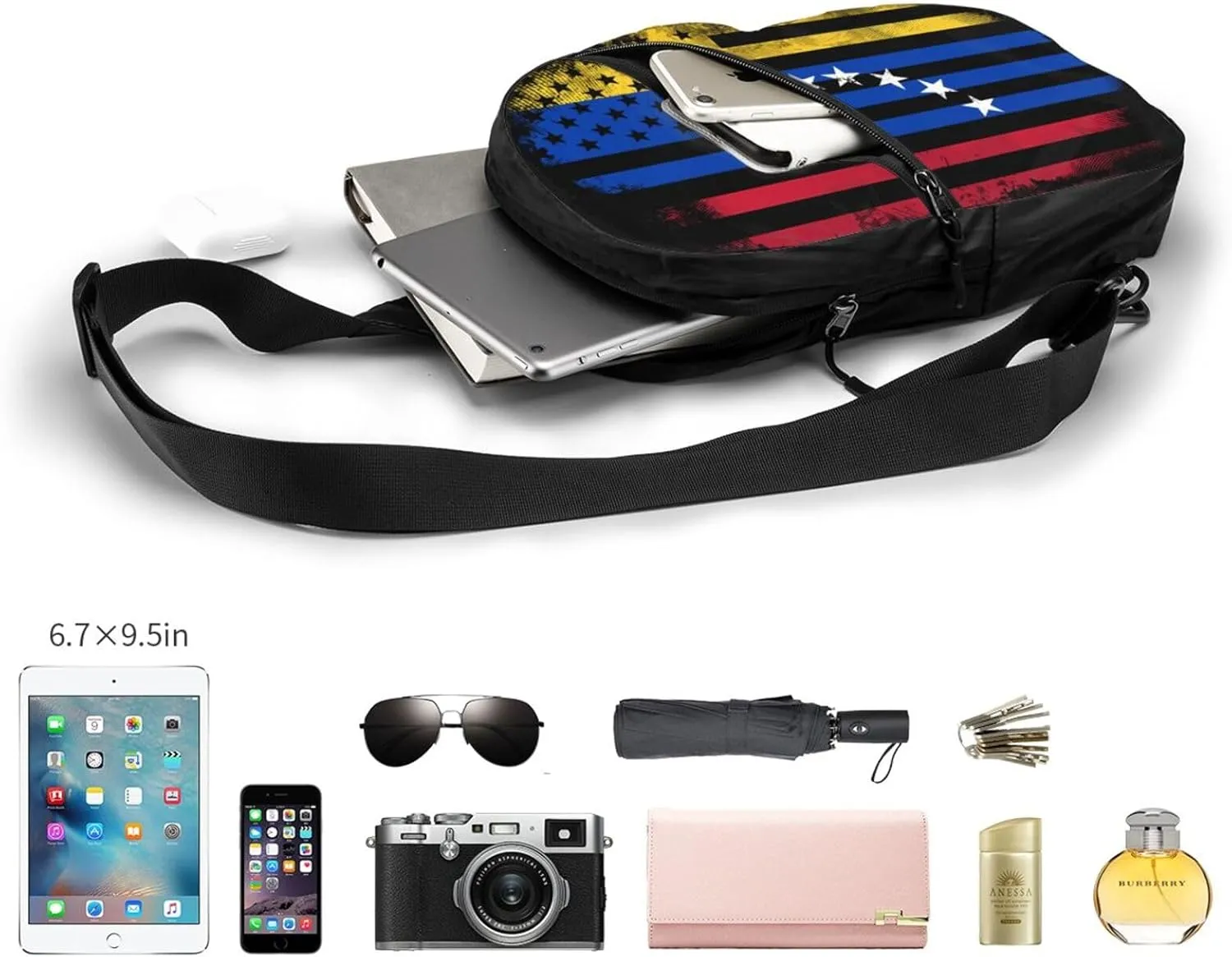 Venezuelan Venezuela American Flag Crossbody Bag Portable Sling Bags Foldable Chest Daypack Reusable Sports Shoulder Backpack Diagonally Casual Rucksack Travel Bag