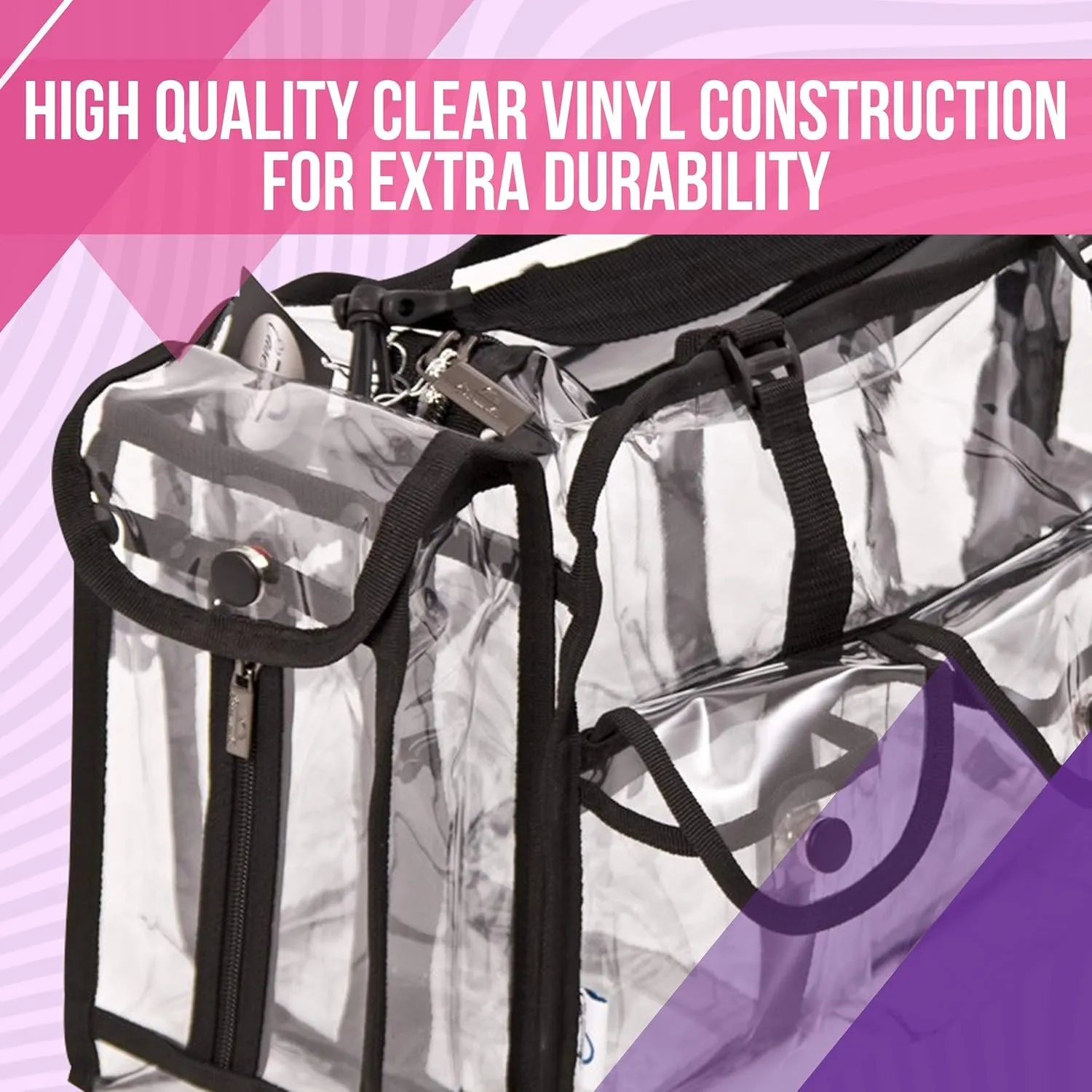 Ver Beauty Clear Large Makeup & Cosmetics Bag Transparent Travel Makeup Bag with 6 External Pockets and Shoulder Strap Zippered Toiletry Carry Pouch Beach