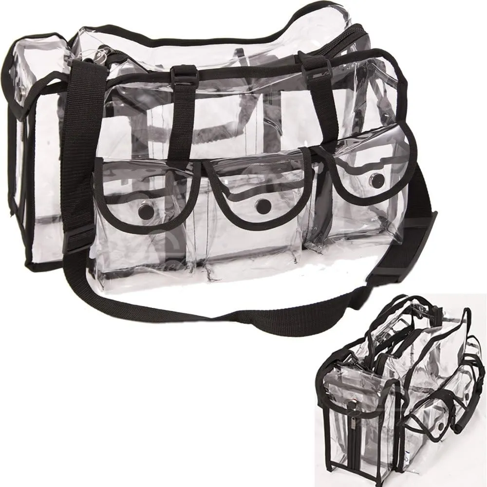 Ver Beauty Clear Large Makeup & Cosmetics Bag Transparent Travel Makeup Bag with 6 External Pockets and Shoulder Strap Zippered Toiletry Carry Pouch Beach