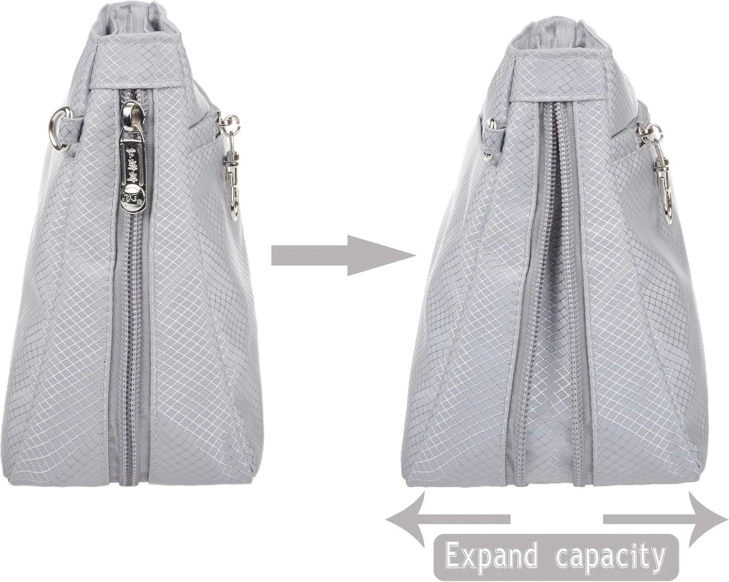 Vercord Expandable Nylon Handbag Purse Organizer Insert Liner Shaper Bag in Bag Beige Grey XLarge