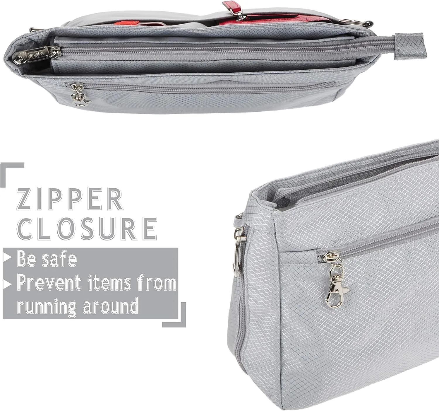 Vercord Expandable Nylon Handbag Purse Organizer Insert Liner Shaper Bag in Bag Beige Grey XLarge
