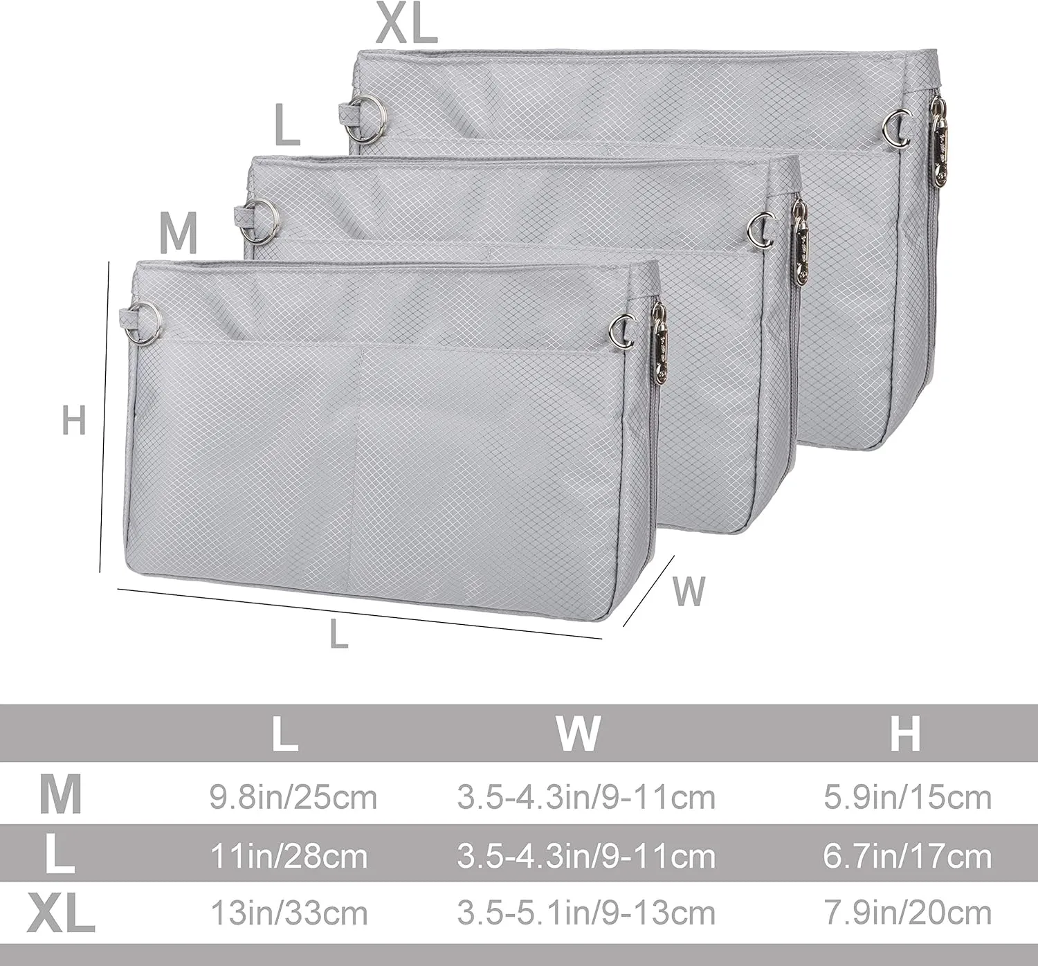 Vercord Expandable Nylon Handbag Purse Organizer Insert Liner Shaper Bag in Bag Beige Grey XLarge