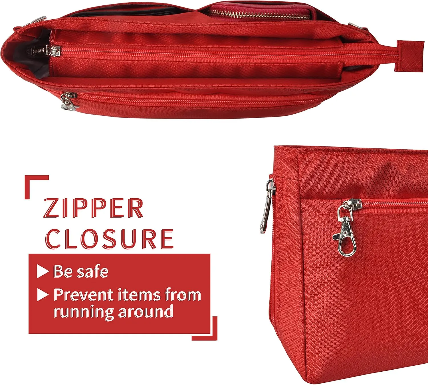 Vercord Expandable Nylon Handbag Purse Organizer Insert Liner Shaper Bag in Bag Red XLarge