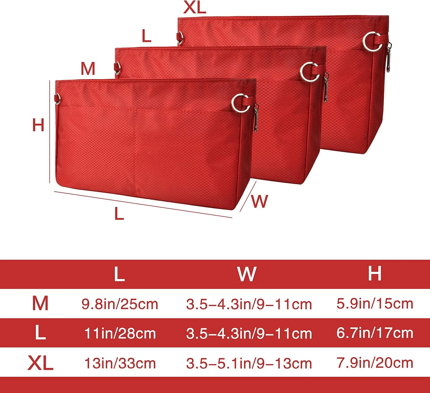 Vercord Expandable Nylon Handbag Purse Organizer Insert Liner Shaper Bag in Bag Red XLarge