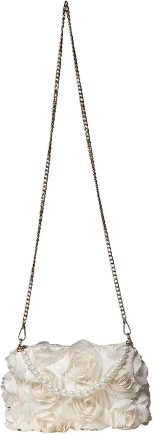 Verdusa Women's 3D Flower Pearl Top Handle Clutch Purses Evening Handbags Crossbody Bag