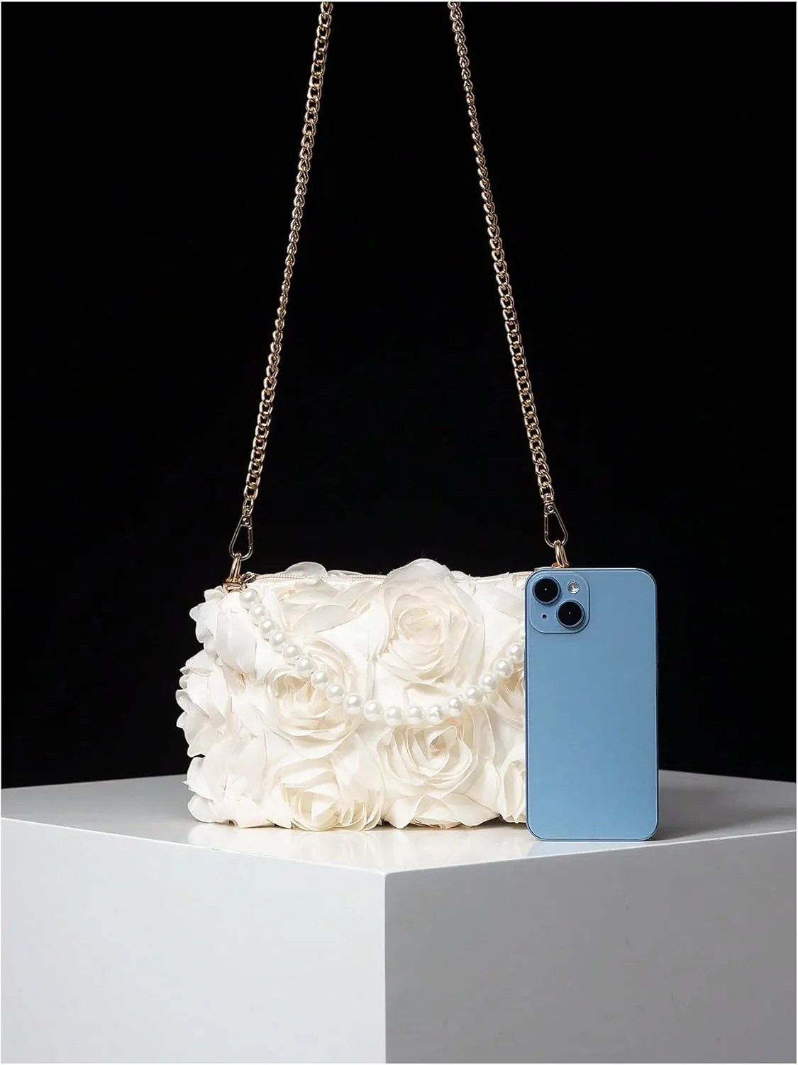 Verdusa Women's 3D Flower Pearl Top Handle Clutch Purses Evening Handbags Crossbody Bag