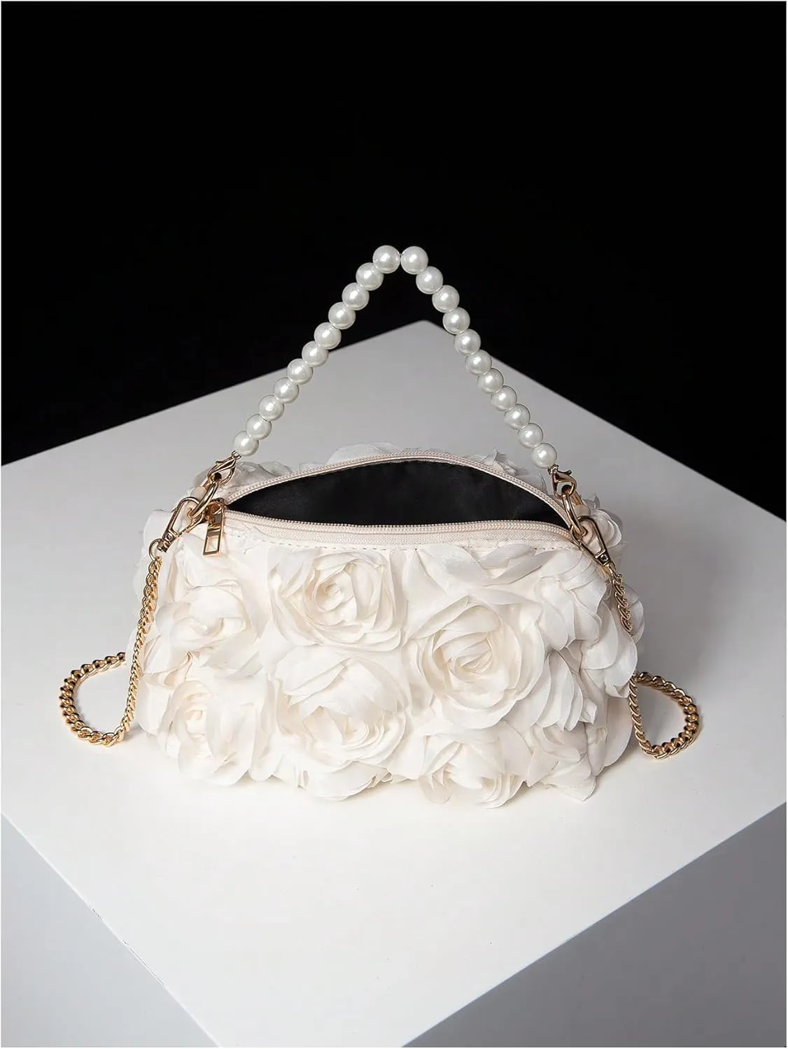 Verdusa Women's 3D Flower Pearl Top Handle Clutch Purses Evening Handbags Crossbody Bag