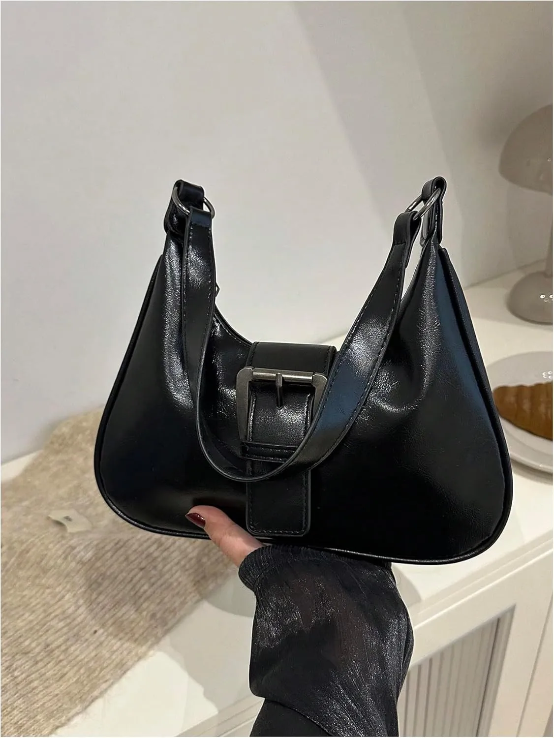 Verdusa Women's Buckle Crossbody Shoulder Bags Retro Top Handle Crescent Underarm Handbag