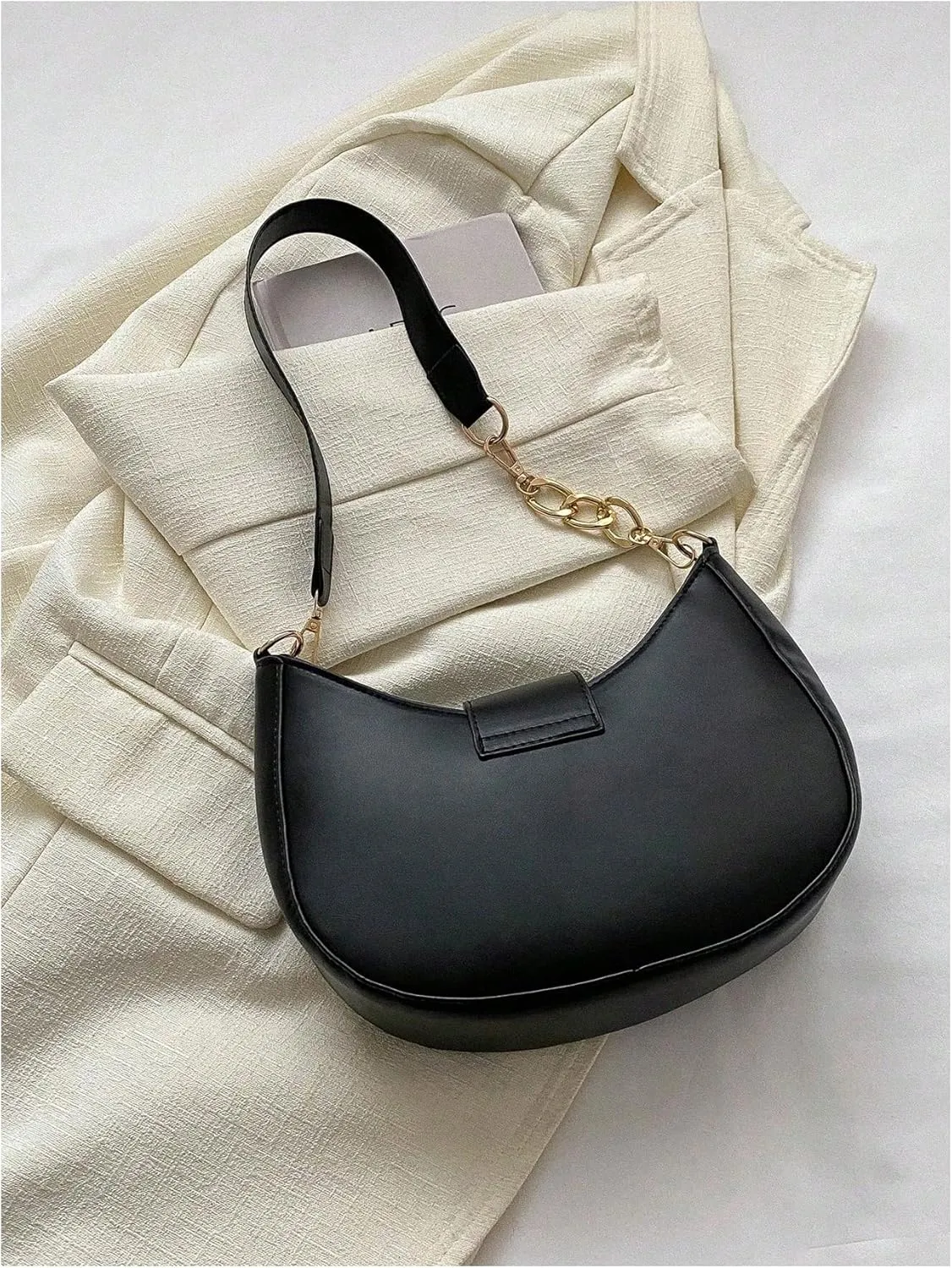 Verdusa Women's Metal PU Leather Bag Zipper Top Hobo Fashion Crescent Shoulder Bag