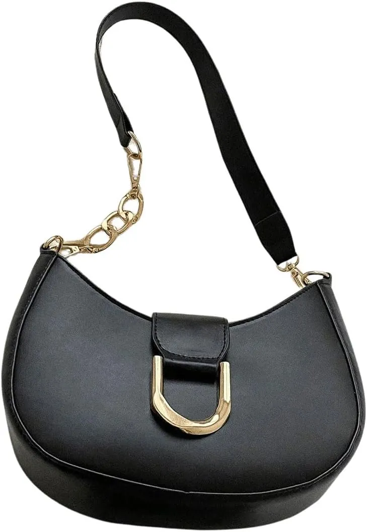 Verdusa Women's Metal PU Leather Bag Zipper Top Hobo Fashion Crescent Shoulder Bag