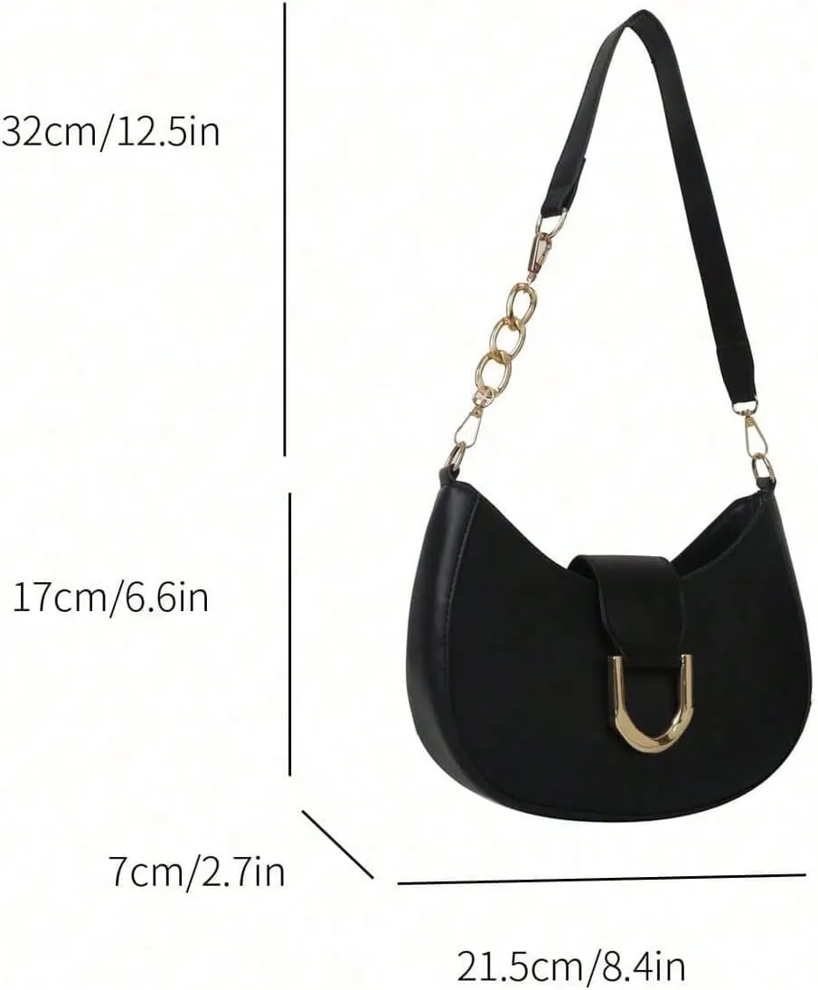Verdusa Women's Metal PU Leather Bag Zipper Top Hobo Fashion Crescent Shoulder Bag