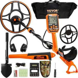 VEVOR Waterproof Metal Detector, 12" Coil, Professional Rechargeable Gold Detector, 39-50 in Adjustable with LCD 7 Modes Advanced DSP Chip Bluetooth Headset, IP68 for Detecting Gold Treasure Hunting