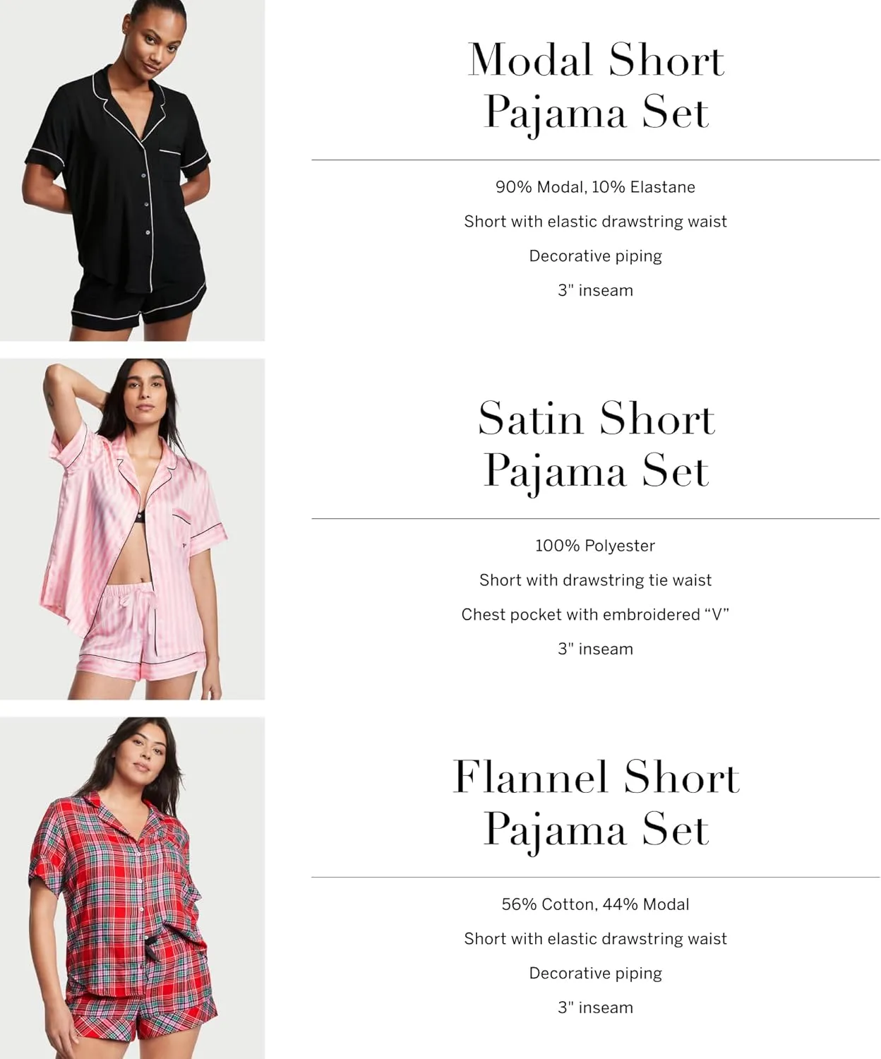 Victoria's Secret Satin Pajama Set, Short Sleeve Button Down Shirt & Shorts, Sleepwear for Women (XS-XXL)