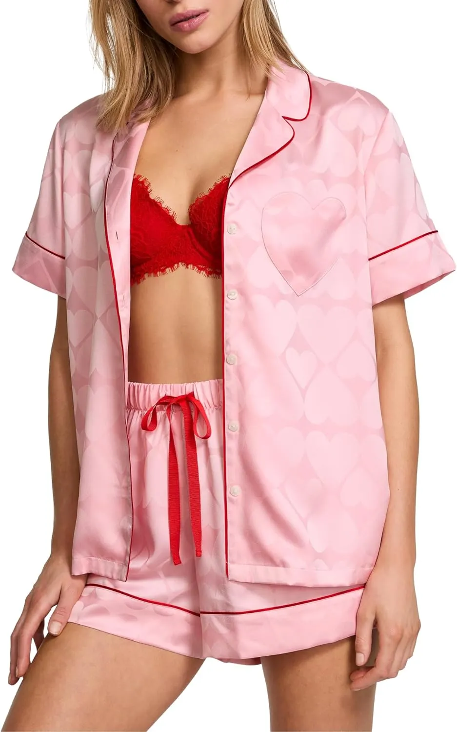 Victoria's Secret Satin Pajama Set, Short Sleeve Button Down Shirt & Shorts, Sleepwear for Women (XS-XXL)