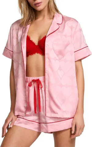 Victoria's Secret Satin Pajama Set, Short Sleeve Button Down Shirt & Shorts, Sleepwear for Women (XS-XXL)
