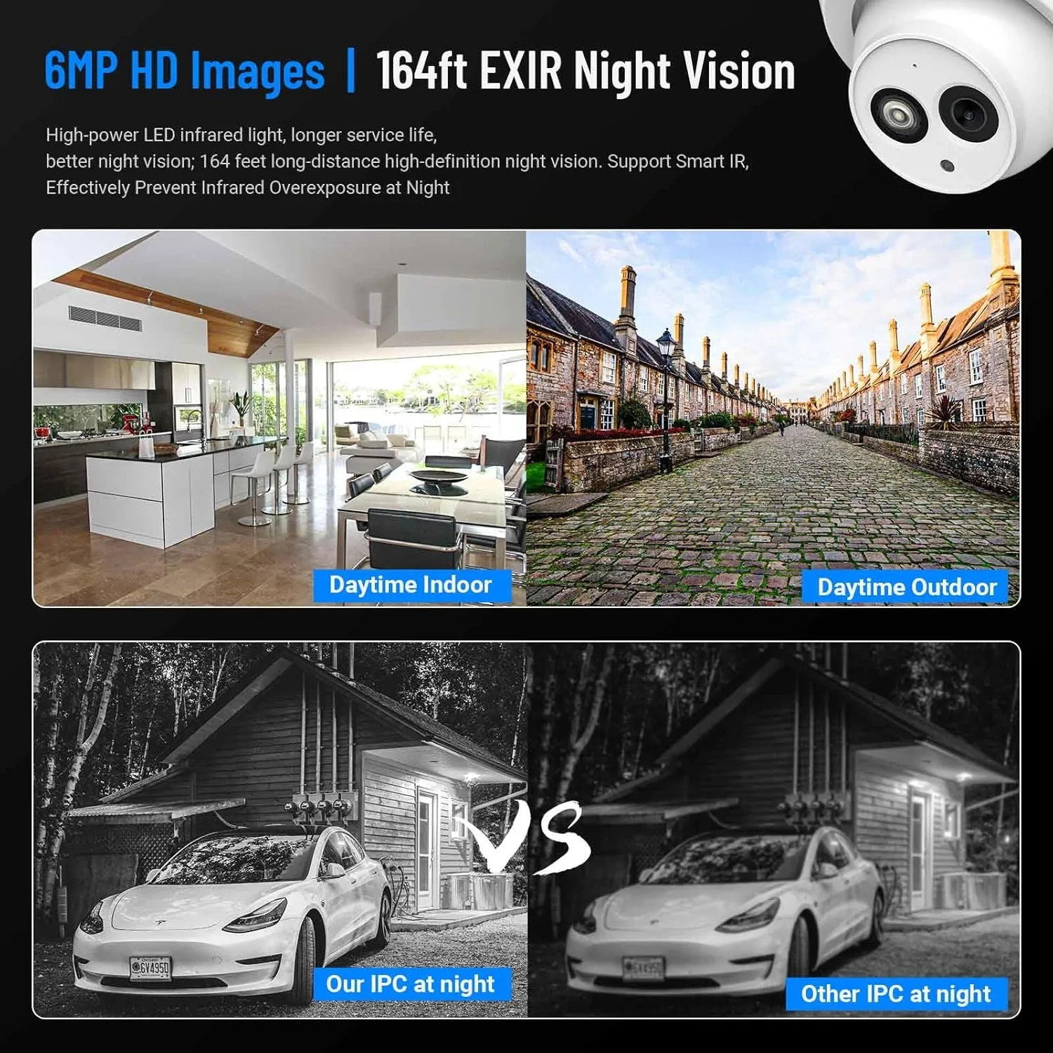 VIKYLIN 6MP IP PoE Security Camera with Mic/Audio,Outdoor Indoor Turret/Dome Surveillance Camera with 2.8mm Wide Angle 165Ft IR Night Vision,WDR,3D DNR,IP67 Waterproof,IVS Detection,DMSS/SmartPss Lite