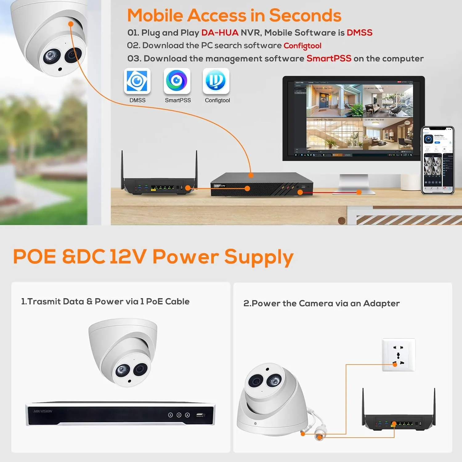 VIKYLIN 6MP IP PoE Security Camera with Mic/Audio,Outdoor Indoor Turret/Dome Surveillance Camera with 2.8mm Wide Angle 165Ft IR Night Vision,WDR,3D DNR,IP67 Waterproof,IVS Detection,DMSS/SmartPss Lite