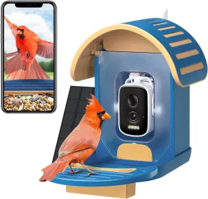 VINGUYS® Bird Feeder with Camera, 2.5K UHD Smart Bird Feeder Camera AI Identifies 11,000  Bird's Species, Auto-Capture Bird's Video, IP66 Waterproof Outdoor Solar Powered, Ideal Gift for Dad, Blue