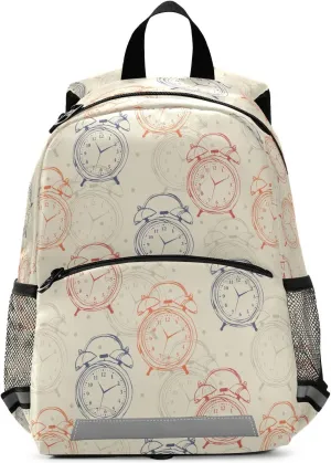 Vintage Alarm Clocks Mini Backpack Schoolbag Kids Daypack Toddler Travel School Bag for Kindergarten Preschool Nursery Children Boys Girls with Chest Strap