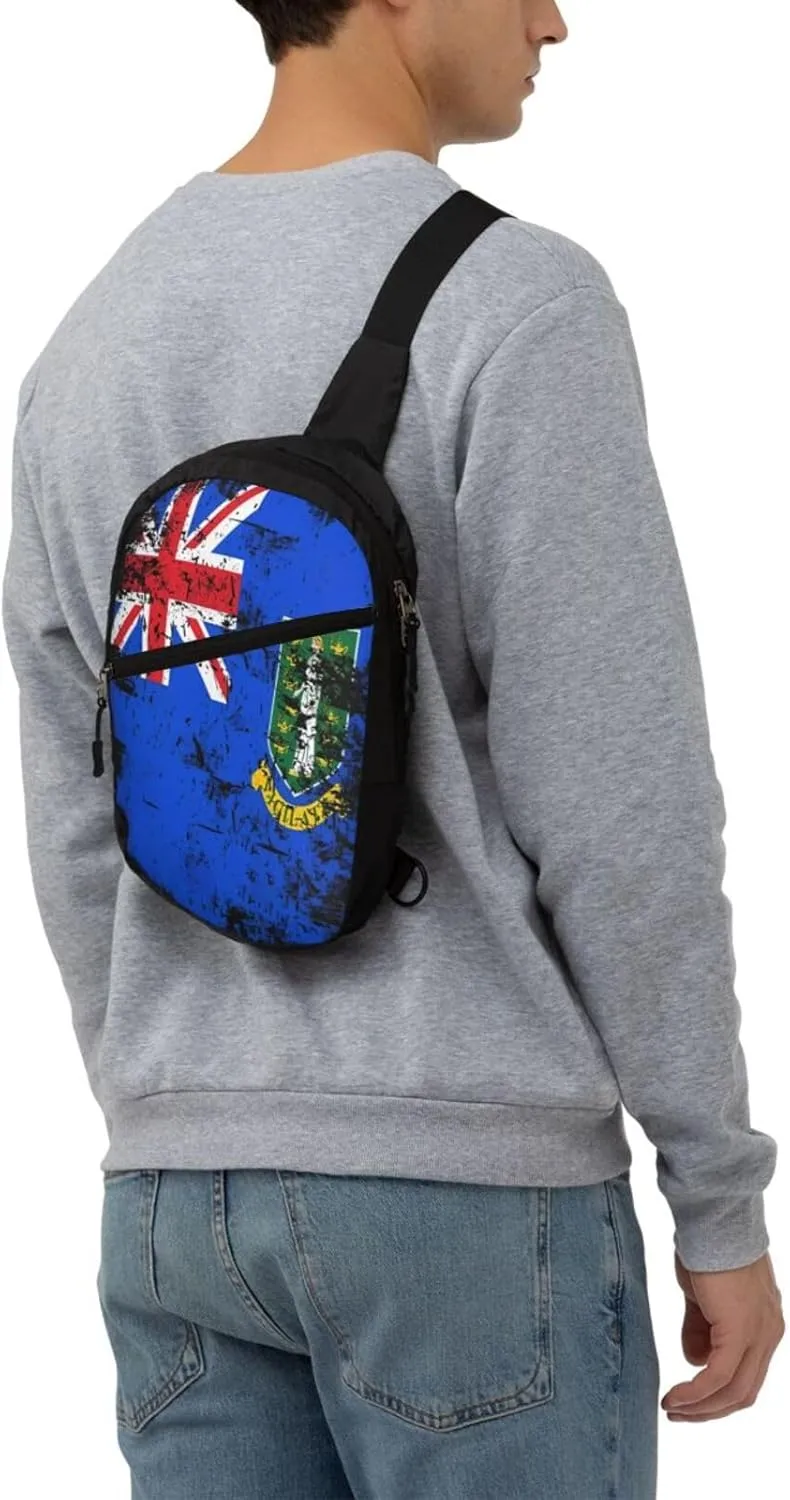 Vintage British Virgin Islands Flag Crossbody Bag Portable Sling Bags Foldable Chest Daypack Reusable Sports Shoulder Backpack Diagonally Casual Rucksack Travel Bag