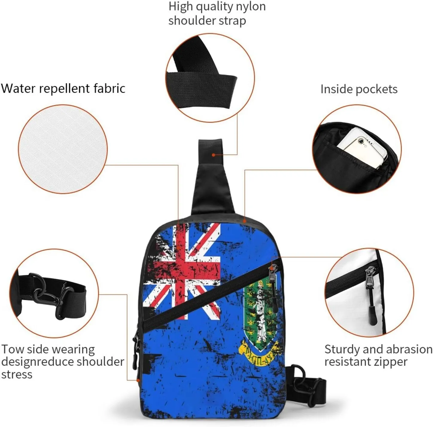 Vintage British Virgin Islands Flag Crossbody Bag Portable Sling Bags Foldable Chest Daypack Reusable Sports Shoulder Backpack Diagonally Casual Rucksack Travel Bag