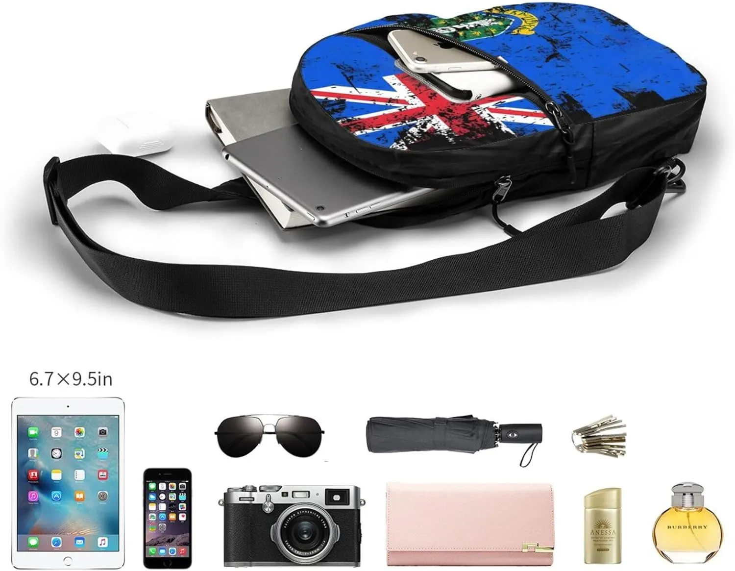 Vintage British Virgin Islands Flag Crossbody Bag Portable Sling Bags Foldable Chest Daypack Reusable Sports Shoulder Backpack Diagonally Casual Rucksack Travel Bag