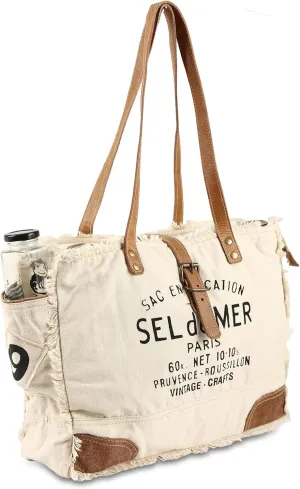 vintage crafts Bags Sel De Mer Upcycled Canvas Hand Bag Upcycled Canvas Tote Bag Radiant Leather Bag