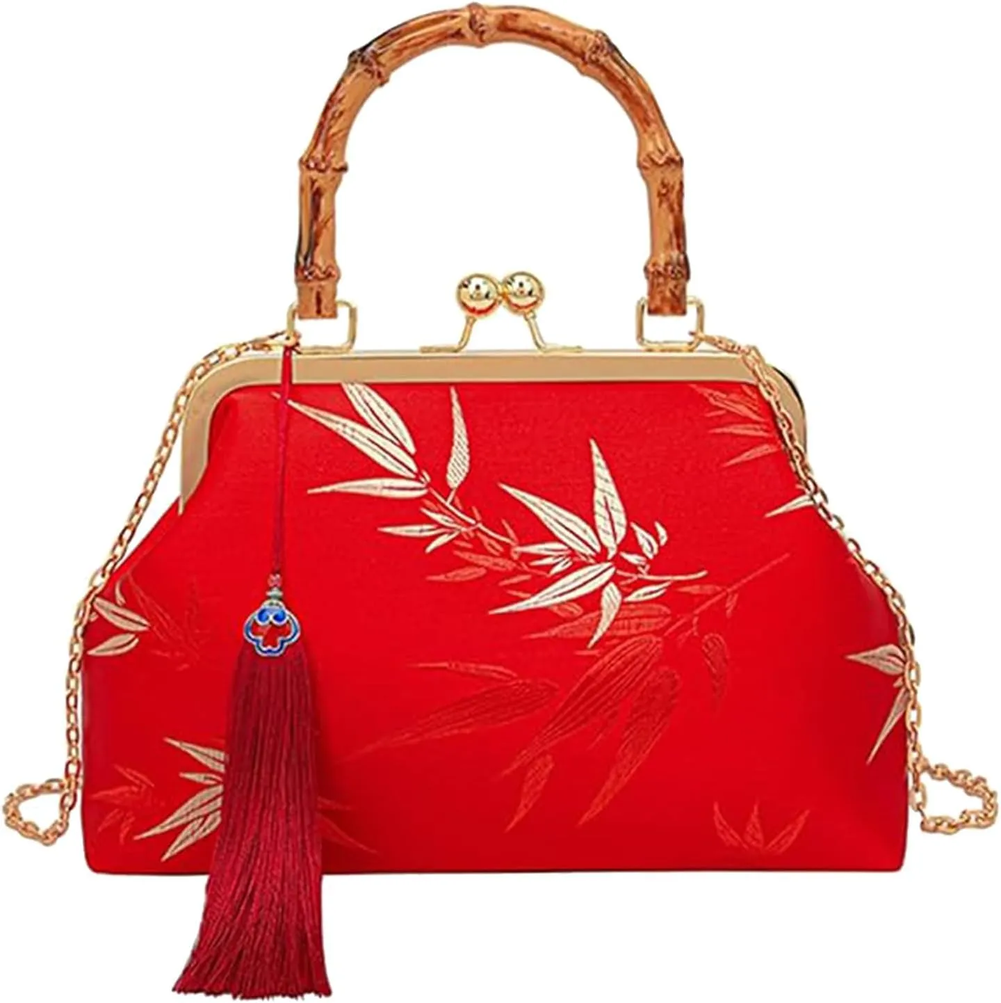 Vintage Embroidered Flower Handbag, Flower Embroidery Rustic Shoulder Bag, Kiss Lock Closure Bag for Women