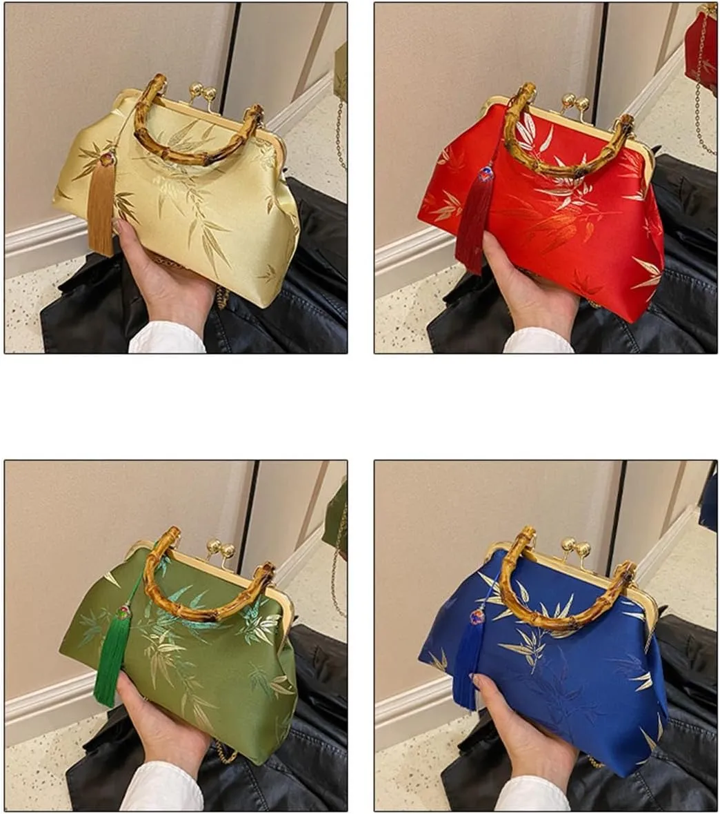 Vintage Embroidered Flower Handbag, Flower Embroidery Rustic Shoulder Bag, Kiss Lock Closure Bag for Women