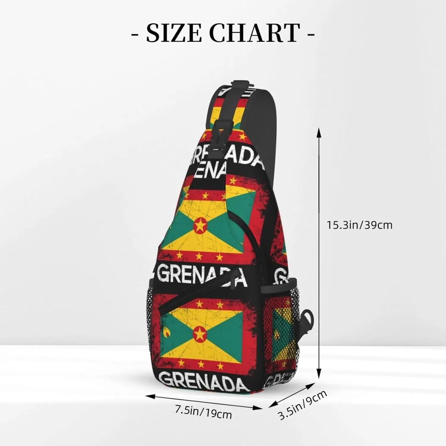 Vintage Grenadian Grenada Flag Crossbody Bag Cross Chest Bag Adjustable Sling Backpack Sports Gym Shoulder Bags Travel Cycling Daypack Diagonally Casual Rucksack