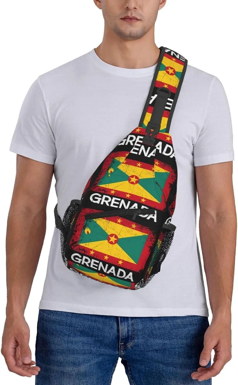 Vintage Grenadian Grenada Flag Crossbody Bag Cross Chest Bag Adjustable Sling Backpack Sports Gym Shoulder Bags Travel Cycling Daypack Diagonally Casual Rucksack