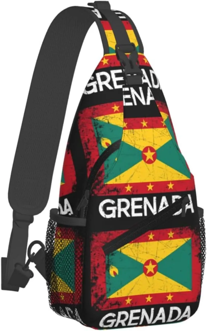 Vintage Grenadian Grenada Flag Crossbody Bag Cross Chest Bag Adjustable Sling Backpack Sports Gym Shoulder Bags Travel Cycling Daypack Diagonally Casual Rucksack