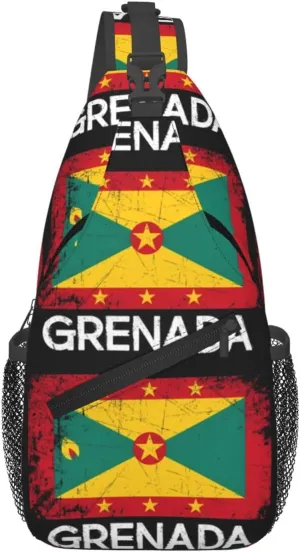 Vintage Grenadian Grenada Flag Crossbody Bag Cross Chest Bag Adjustable Sling Backpack Sports Gym Shoulder Bags Travel Cycling Daypack Diagonally Casual Rucksack