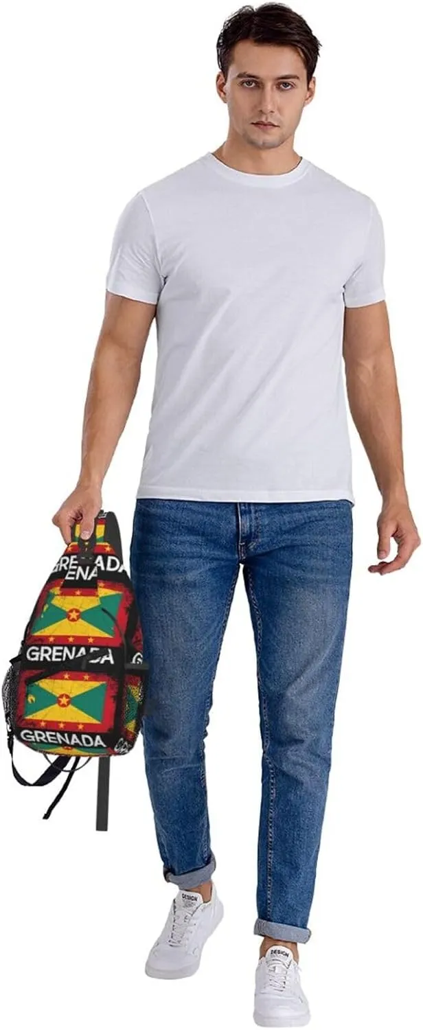 Vintage Grenadian Grenada Flag Crossbody Bag Cross Chest Bag Adjustable Sling Backpack Sports Gym Shoulder Bags Travel Cycling Daypack Diagonally Casual Rucksack