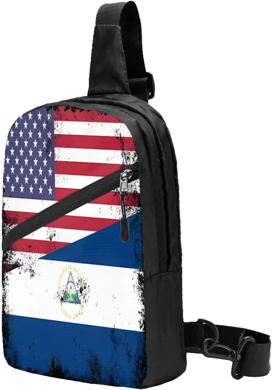 Vintage Half American Nicaraguan Flag Crossbody Bag Portable Sling Bags Foldable Chest Daypack Reusable Sports Shoulder Backpack Diagonally Casual Rucksack Travel Bag