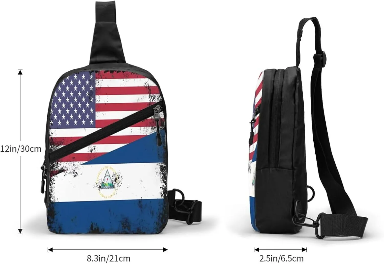 Vintage Half American Nicaraguan Flag Crossbody Bag Portable Sling Bags Foldable Chest Daypack Reusable Sports Shoulder Backpack Diagonally Casual Rucksack Travel Bag