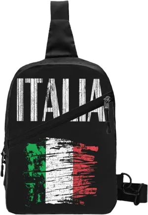 Vintage Italia Italy Italian Flag Crossbody Bag Portable Sling Bags Foldable Chest Daypack Reusable Sports Shoulder Backpack Diagonally Casual Rucksack Travel Bag