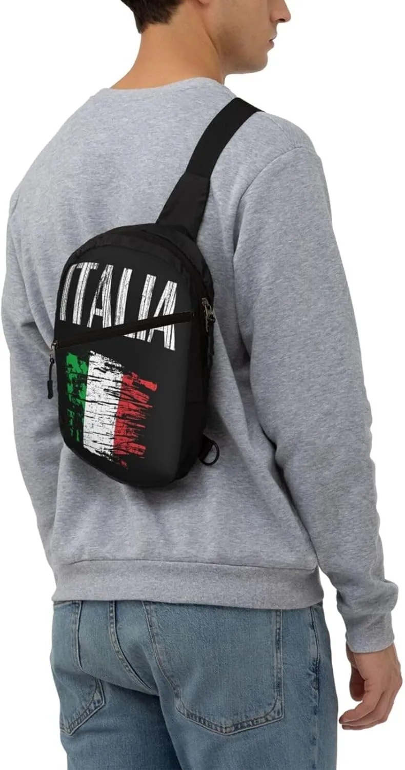 Vintage Italia Italy Italian Flag Crossbody Bag Portable Sling Bags Foldable Chest Daypack Reusable Sports Shoulder Backpack Diagonally Casual Rucksack Travel Bag