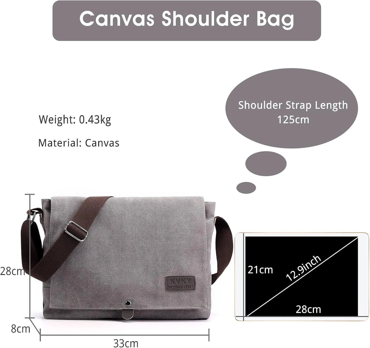 Vintage Men's Shoulder Bag Canvas Tote Handbag Crossbody Bag Casual Top Handle Bag