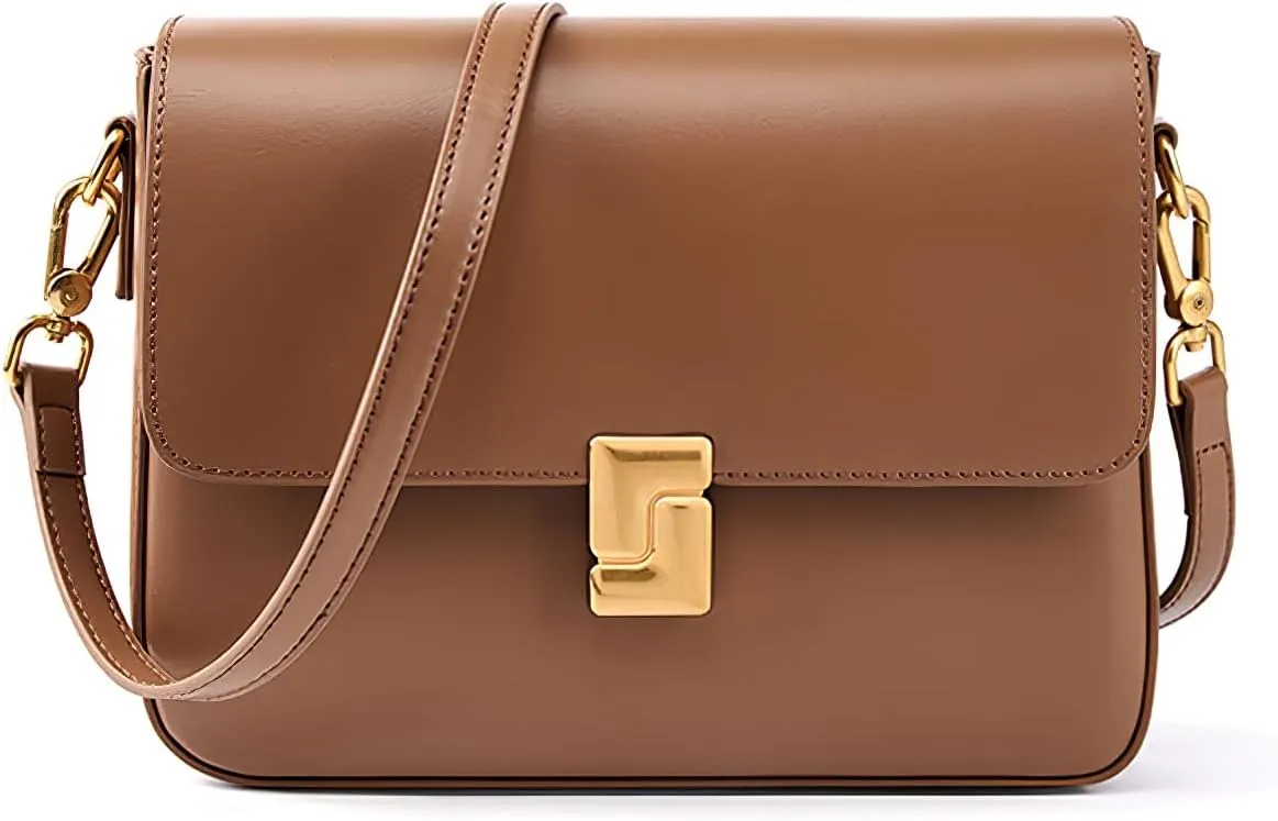 Vintage Shoulder Bag for Women – Genuine Leather Crossbody Purse with Lock, Medium Top Handle Underarm Bag