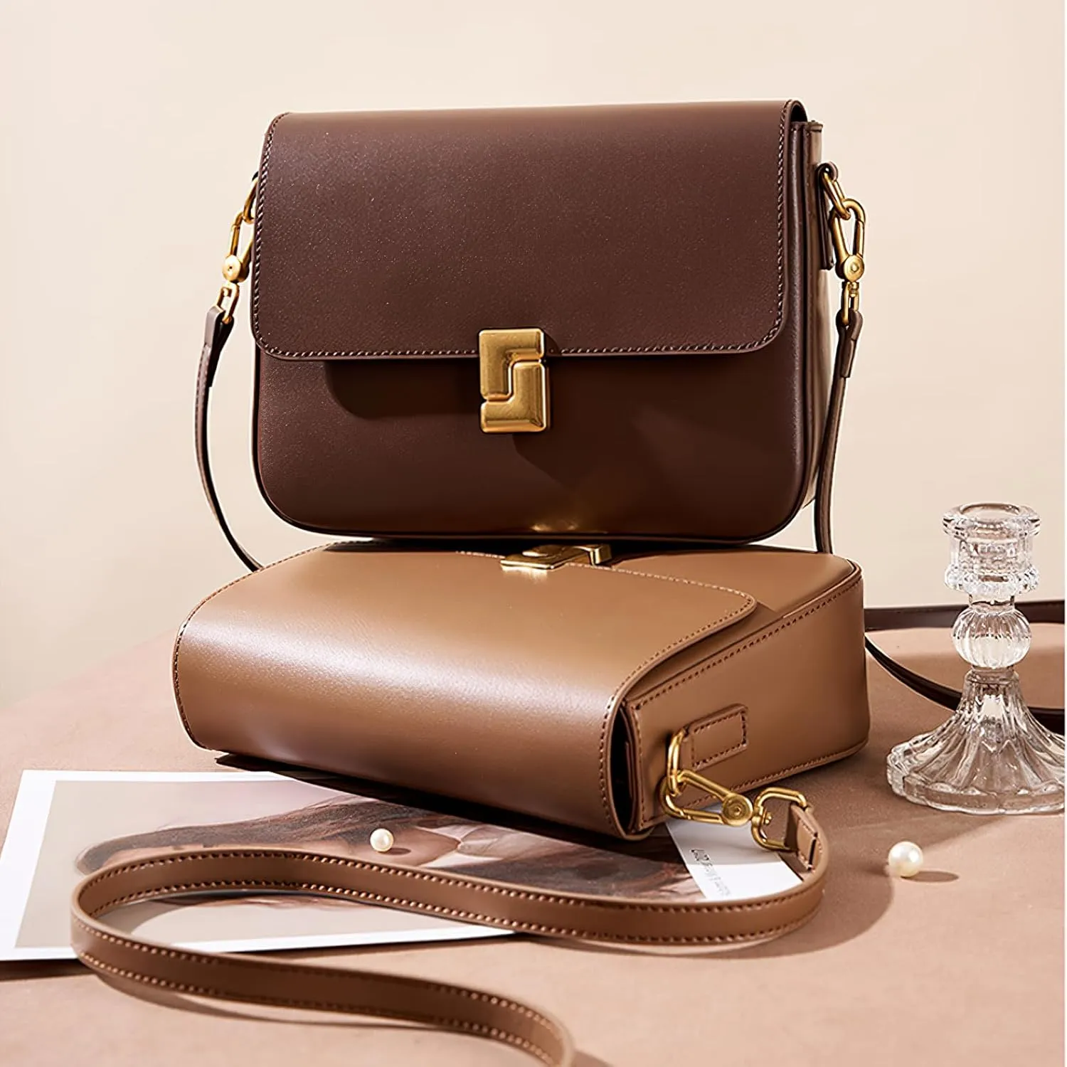 Vintage Shoulder Bag for Women – Genuine Leather Crossbody Purse with Lock, Medium Top Handle Underarm Bag
