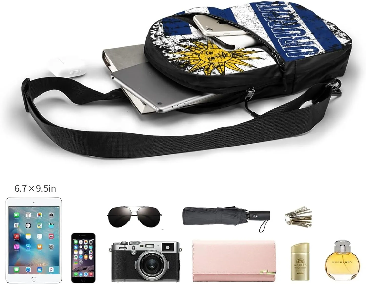 Vintage Uruguay Uruguayan Flag Crossbody Bag Portable Sling Bags Foldable Chest Daypack Reusable Sports Shoulder Backpack Diagonally Casual Rucksack Travel Bag