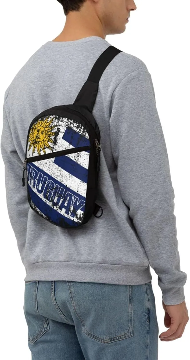 Vintage Uruguay Uruguayan Flag Crossbody Bag Portable Sling Bags Foldable Chest Daypack Reusable Sports Shoulder Backpack Diagonally Casual Rucksack Travel Bag
