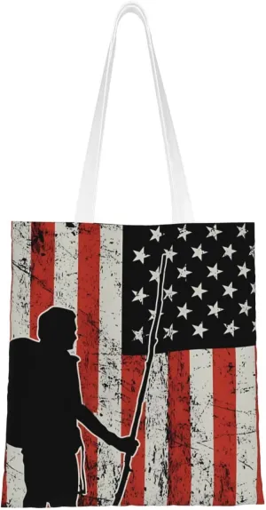 Vintage USA Flag Badminton Player Canvas Tote Bag for Women Reusable Grocery Shoulder Bags Shopping Handbags