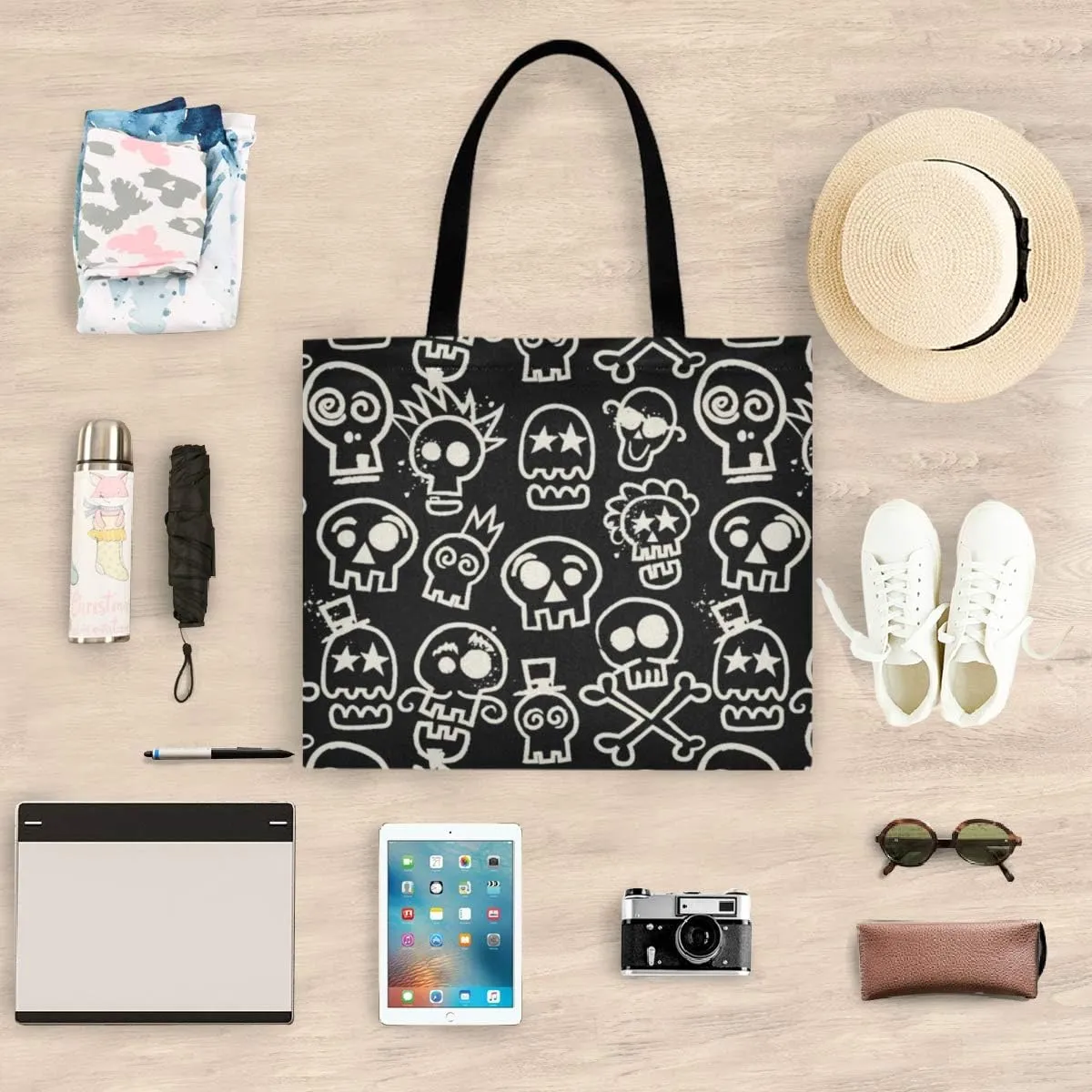 visesunny Stylish Women Canvas Shoulder Tote Bags Casual Bag Ladies Shopping Handbag for GYM Hiking Picnic Travel Beach