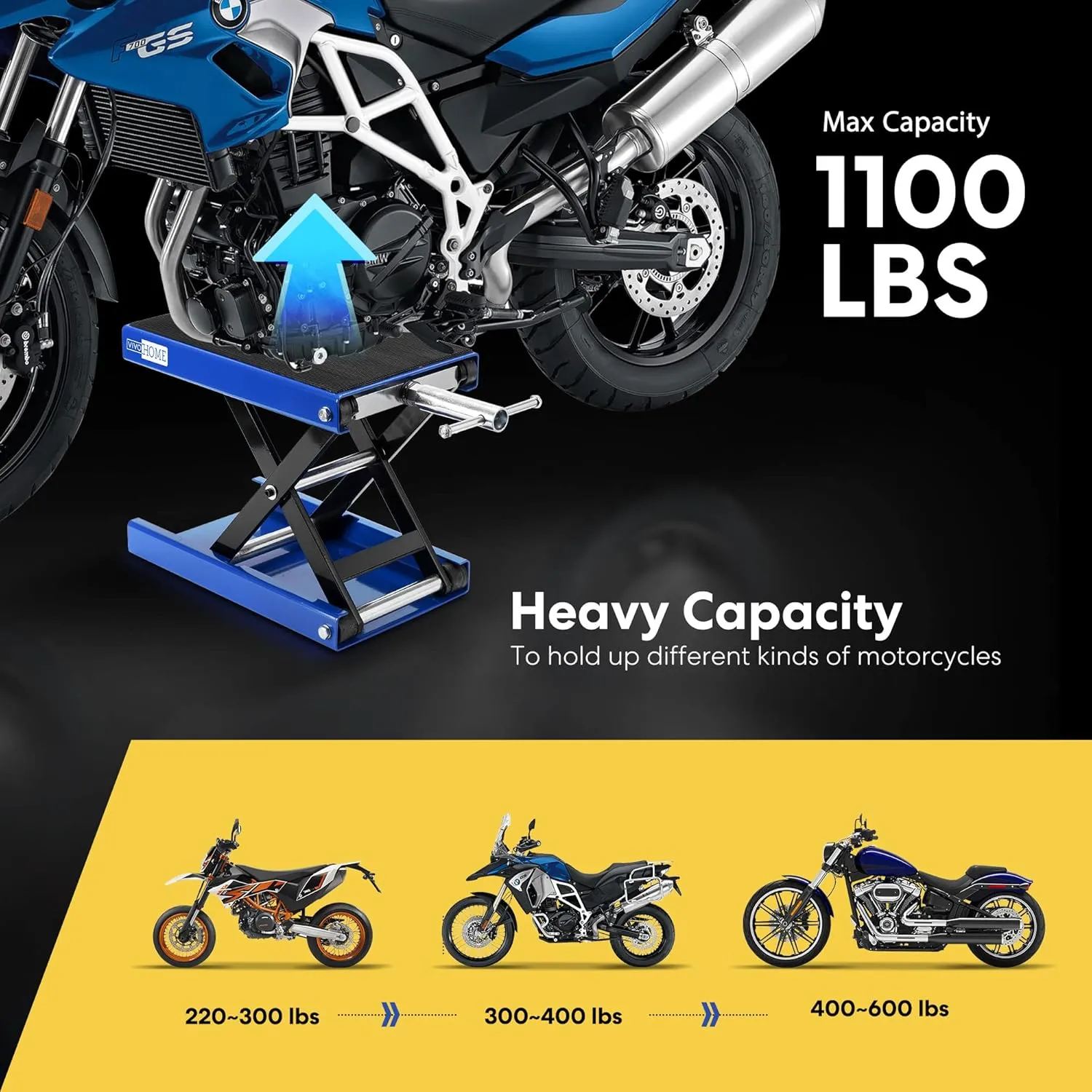 VIVOHOME Motorcycle Lift Scissor Jack Steel Wide Deck Hoist Crank Center Stand 1100 LBS Capacity for Motorcycles, ATVs, Dirt Bikes Blue
