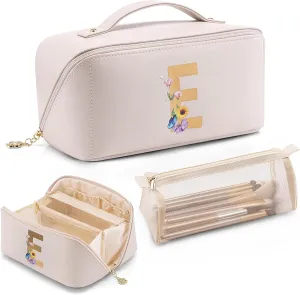 Vlando Graduation Gifts,Teacher Appreciation Gifts,Initial Makeup Bag with Zipper,Personalized Bridesmaid Gifts Valentines Day Gifts for Her Preppy Travel Stuff for Girls (Letter E)