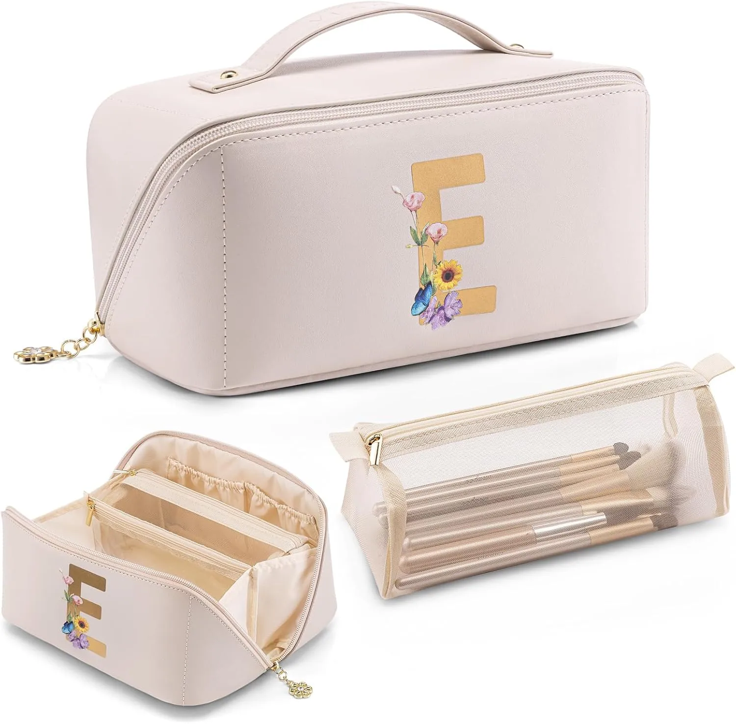 Vlando Graduation Gifts,Teacher Appreciation Gifts,Initial Makeup Bag with Zipper,Personalized Bridesmaid Gifts Valentines Day Gifts for Her Preppy Travel Stuff for Girls (Letter E)
