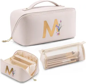 Vlando Mothers Day Gifts,Initial Makeup Bag,Travel Makeup Bag,Teacher Appreciation Gifts Birthday Gifts Bridesmaid Gifts Bride Wedding Gifts Graduation Gifts Valentine's Day Gift(Letter M)
