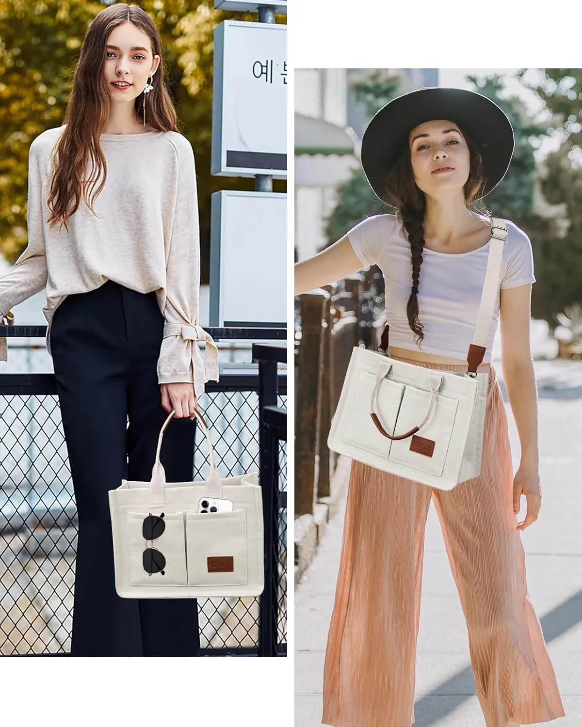 VOFANK Canvas Tote Bag for Women with Pockets Large Crossbody Bag Satchel Bag Handbag Everything Everyday Bag for Work Daily